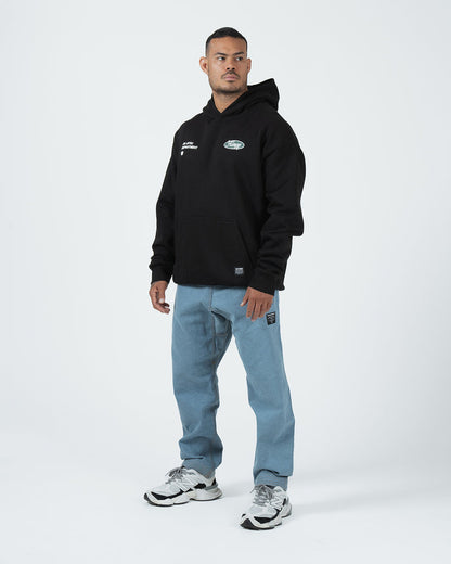 Kingz JJ Dept Hoodie - Full Body Front View - Complete Streetwear Outfit Look - Black - BJJ Streetwear Hoodie [color:Black]