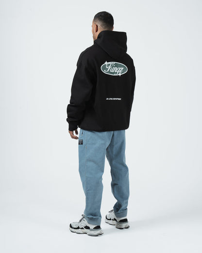 Kingz JJ Dept Hoodie - Full Body Back View - Kingz Oval Back Print and Dept Text - Black - BJJ Streetwear Hoodie [color:Black]