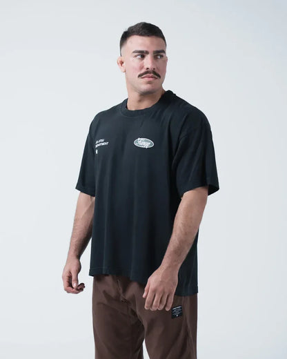Kingz JJ Dept Tee - Front Angle View - JJ Department Text Kingz Oval Badge Chest Graphics - Black BJJ [color:Black]