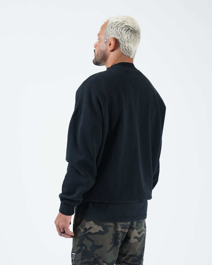Kingz Kore V2 Crewneck - Rear Angle View - Plain Back and Boxy Fleece Fit - Black - BJJ Streetwear Crewneck
