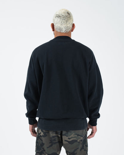 Kingz Kore V2 Crewneck - Back View - Full Plain Back Panel and Hem - Black - BJJ Streetwear Crewneck