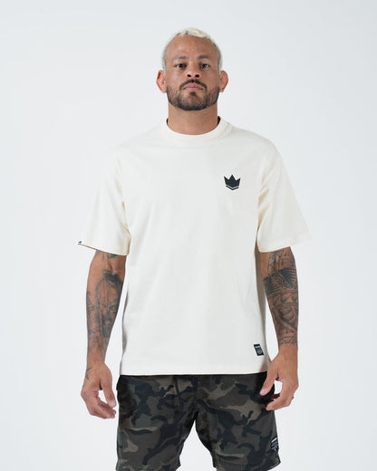 Kingz Kore V2 Tee - Front View - Crown Logo Chest Print - Beige Heavyweight BJJ Casual T-Shirt