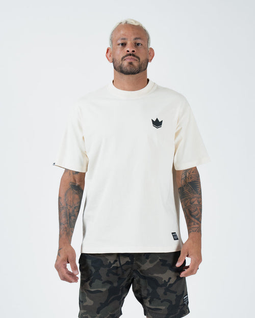 Kingz Kore V2 Tee - Front View - Crown Logo Chest Print - Beige Heavyweight BJJ Casual T-Shirt