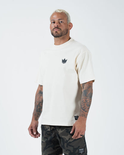Kingz Kore V2 Tee - Three-Quarter Front View - Crown Logo Chest - Beige Heavyweight BJJ Casual Tee