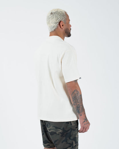 Kingz Kore V2 Tee - Side Profile View - Crown Logo Visible - Beige Heavyweight BJJ Casual T-Shirt