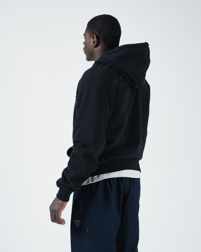 Kingz Kore V2 Zip Up Hoodie - Side Profile View - Box Fit and Dual Panel Build - Black - BJJ Streetwear Hoodie [color:Black]