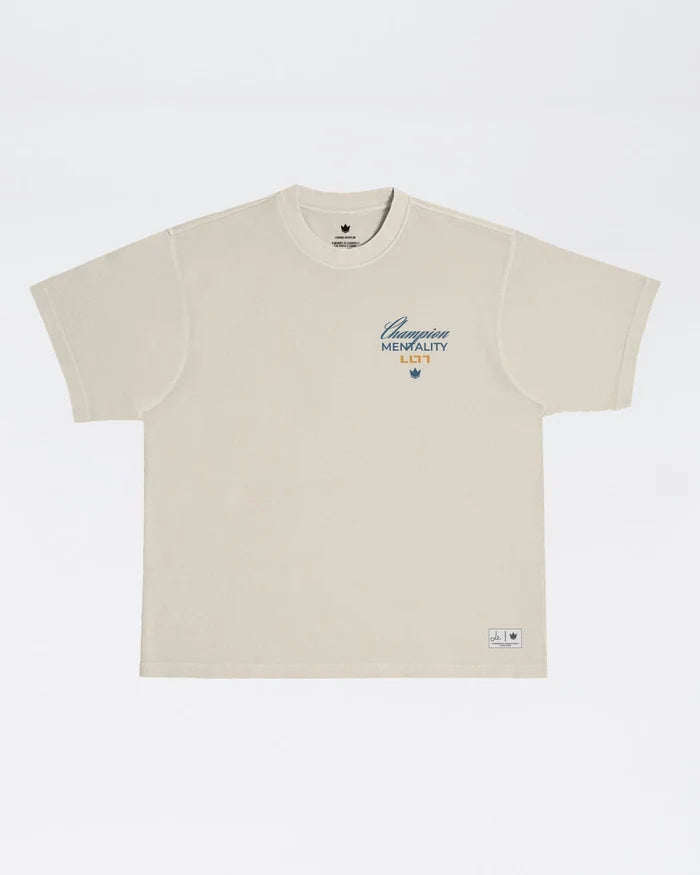 Kingz Leandro Lo Champion Tee - Flat Lay Front - Champion Mentality Chest Graphic - Natural BJJ Tribute Tee [color:French Oak]