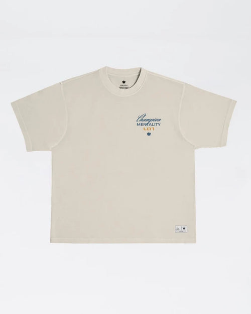 Kingz Leandro Lo Champion Tee - Flat Lay Front - Champion Mentality Chest Graphic - Natural BJJ Tribute Tee [color:French Oak]