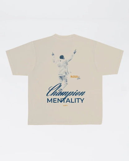 Kingz Leandro Lo Champion Tee - Flat Lay Back - Champion Mentality Large Back Print - Natural BJJ Tribute Tee [color:French Oak]