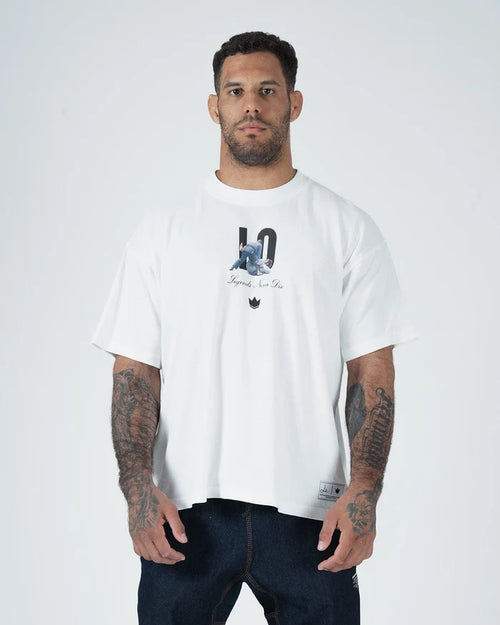 Kingz Leandro Lo Tee - Front View - LO Legends Never Die Graphic - White BJJ Tribute Shirt [color:White]
