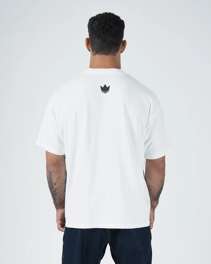 Kingz Leandro Lo Tee - Back View - Crown Logo Back Print - White BJJ Legend Tribute T-Shirt [color:White]