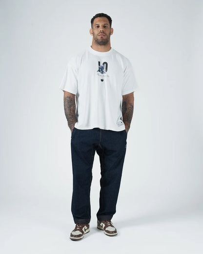Kingz Leandro Lo Tee - Full Body Alternate Angle - Relaxed Fit Shown - White BJJ Tribute T-Shirt [color:White]