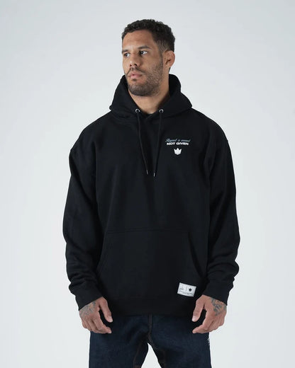 Kingz Leandro Lo Respect Hoodie - Front Angle View - Kangaroo Pocket Detail - Black - BJJ Lifestyle Hoodie [color:Black]