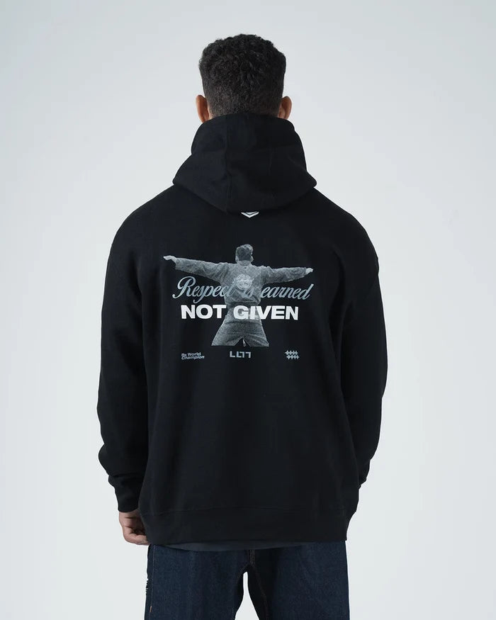Kingz Leandro Lo Respect Hoodie - Back Angle View - Full Tribute Graphic - Black - BJJ Streetwear Hoodie [color:Black]