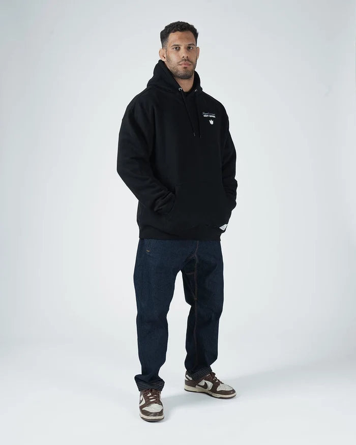 Kingz Leandro Lo Respect Hoodie - Chest Logo Close Up - Respect Not Given Text - Black - BJJ Lifestyle Hoodie [color:Black]