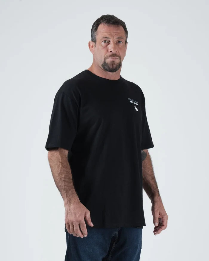 Kingz Leandro Lo Respect Tee - Three-Quarter Front View - Chest Logo Visible - Black BJJ Legend Apparel [color:Black]