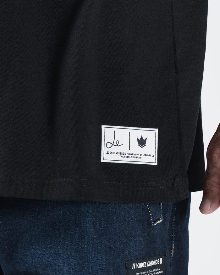 Kingz Leandro Lo Respect Tee - Woven Label Detail - Legends Never Die Crown Badge - BJJ Tribute Tag [color:Black]