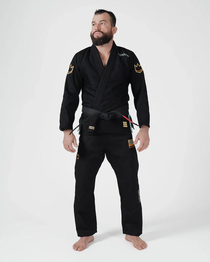 Kingz Nano 3.0 Terra LE BJJ Gi Black full body front view showing complete gi set and gold accents