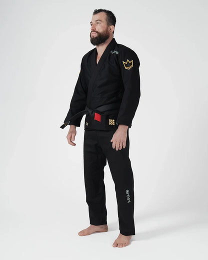 Kingz Nano 3.0 Terra LE BJJ Gi Black three-quarter full body angle showing gi fit and Nano leg logo