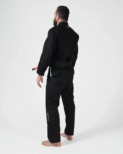 Kingz Nano 3.0 Terra LE BJJ Gi Black three-quarter back view showing gold crown accent and pant logo