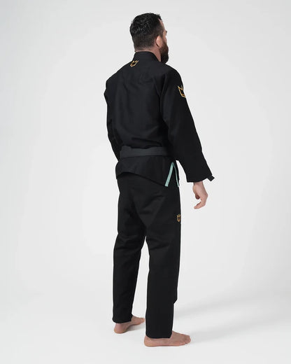 Kingz Nano 3.0 Terra LE BJJ Gi Black rear three-quarter angle showing gold crown accents on back