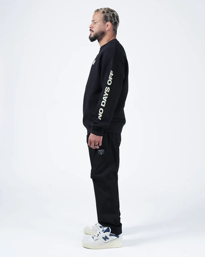 Kingz No Days Off Crewneck - Side Body View - No Days Off Sleeve Graphic - Black - BJJ Streetwear Crewneck