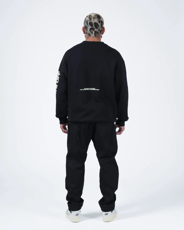 Kingz No Days Off Crewneck - Back Full Body View - Blank Back Panel and Sleeve Print - Black - BJJ Streetwear Crewneck