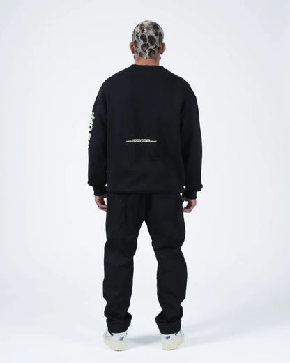 Kingz No Days Off Crewneck - Back Full Body View - Blank Back Panel and Sleeve Print - Black - BJJ Streetwear Crewneck