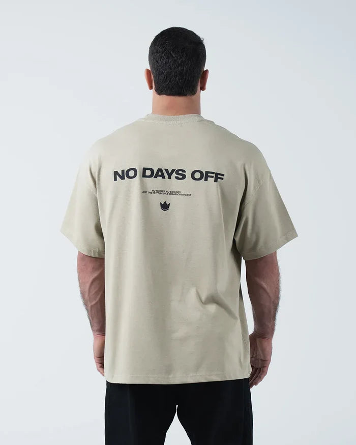 Kingz No Days Off Tee - Back View - No Days Off Text and Crown Logo Back Print - Latte BJJ Cotton Tee