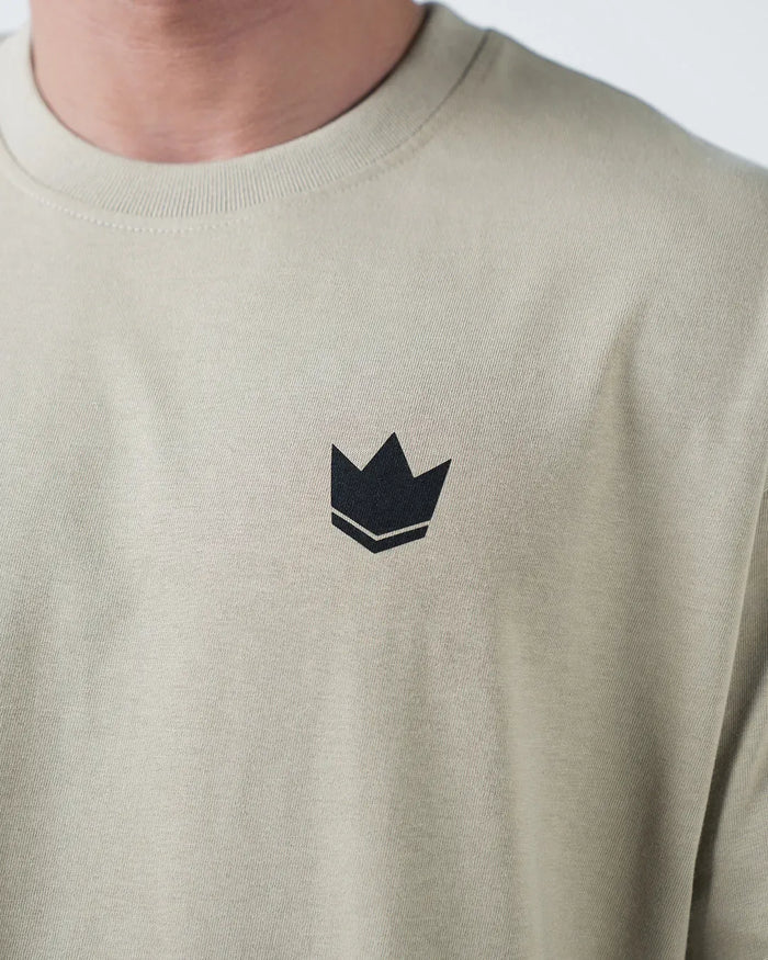 Kingz No Days Off Tee - Chest Crown Logo Macro Closeup - Kingz Embossed Crown Emblem - Latte BJJ Tee