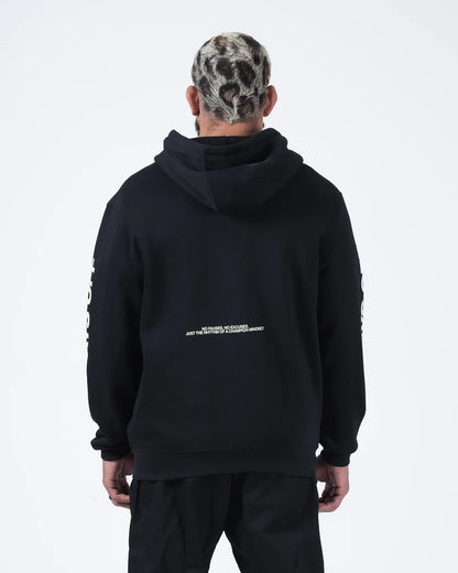 Kingz No Days Off Zip Up Hoodie - Back Worn View - Centered Champion Mindset Back Text - Black - BJJ Streetwear Hoodie [color:Black]