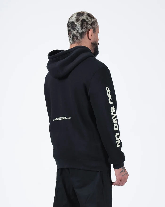 Kingz No Days Off Zip Up Hoodie - Rear Side Profile - No Days Off Sleeve Graphic - Black - BJJ Streetwear Hoodie [color:Black]