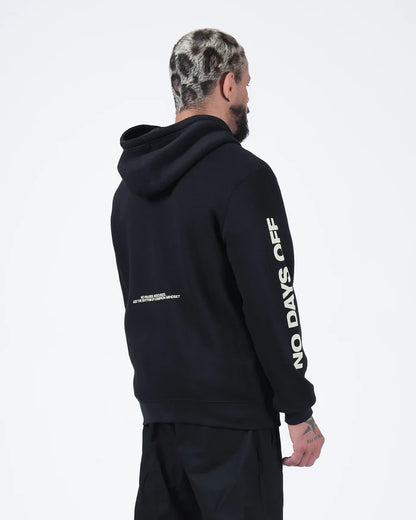 Kingz No Days Off Zip Up Hoodie - Rear Side Profile - No Days Off Sleeve Graphic - Black - BJJ Streetwear Hoodie [color:Black]