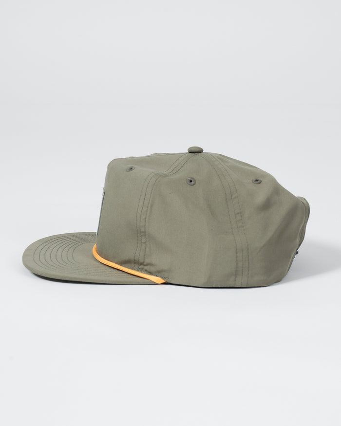 Kingz Original V2 Snapback - Green - Side View Olive Green Hat Orange Trim Stitched Panels Flat Brim Ventilation Eyelets Streetwear BJJ Training Apparel [color:Green]
