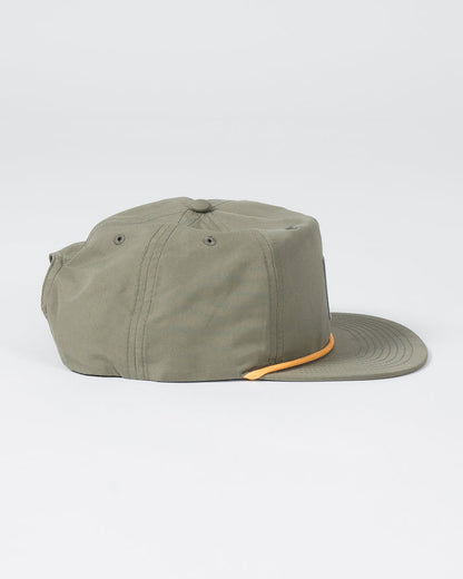 Kingz Original V2 Snapback - Green - Side View Olive Green Hat Yellow Piping Detail Flat Brim Structured Crown Ventilation Eyelets Streetwear BJJ Training MMA [color:Green]