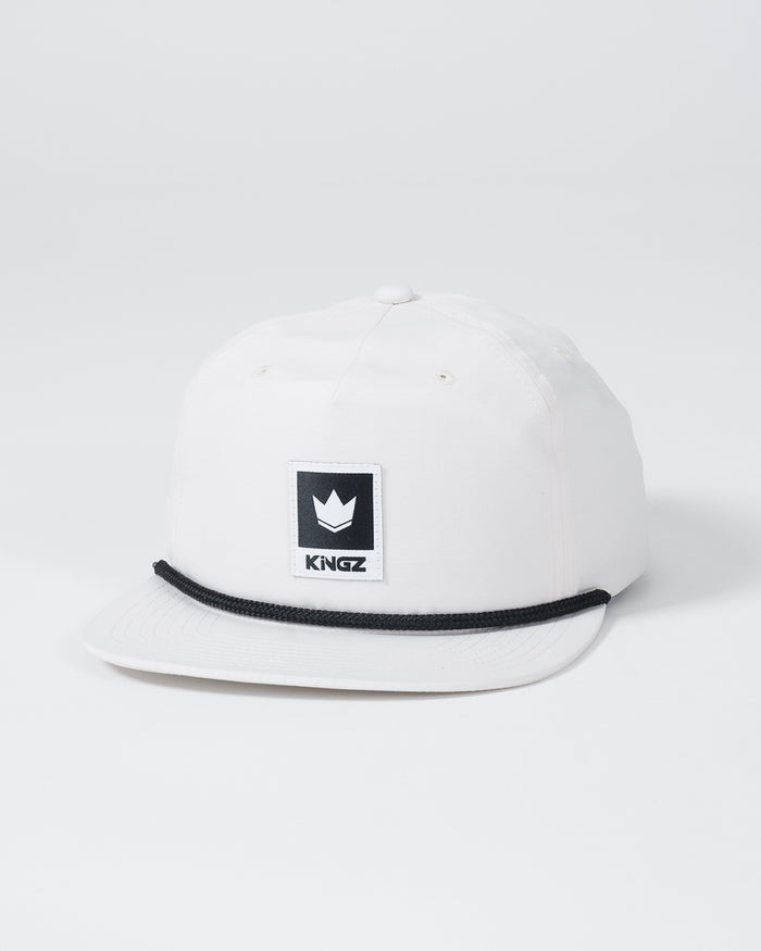 Kingz Original V2 Snapback - Natural - Front Angle View White Hat Black Crown Logo Front Panel Black Trim Snapback Closure BJJ Training Apparel [color:Black/White]
