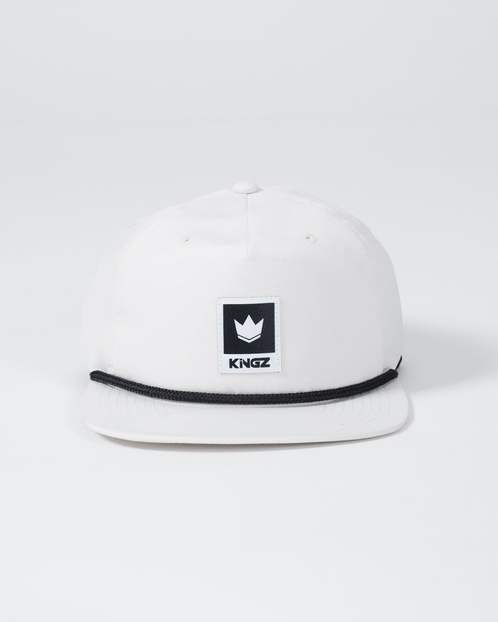 Kingz Original V2 Snapback - Natural - Front View Black Crown Badge Center Panel Black Trim Snapback Hat BJJ Grappling Training Apparel [color:Black/White]