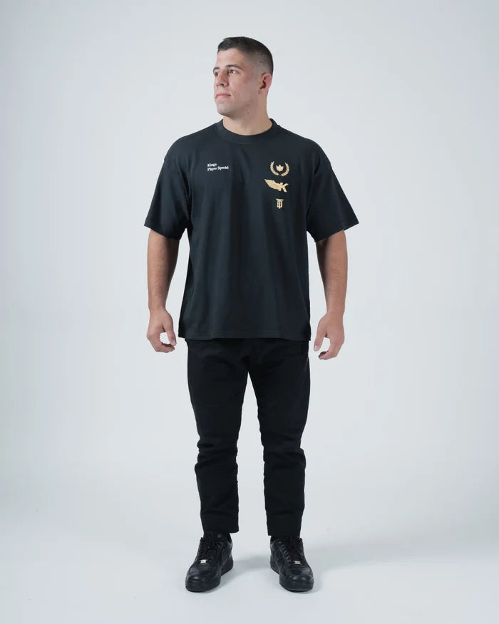 Kingz Player Special Tee - Full Body Front - Gold Crown Eagle Chest Graphic Tainan Dalpra Collection - Black BJJ Tee [color:Black]