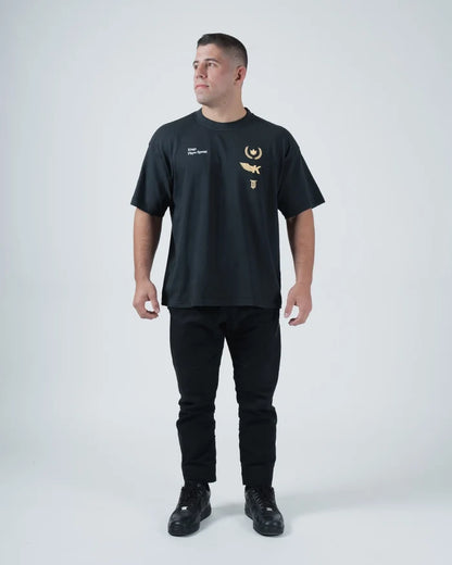 Kingz Player Special Tee - Full Body Front - Gold Crown Eagle Chest Graphic Tainan Dalpra Collection - Black BJJ Tee [color:Black]