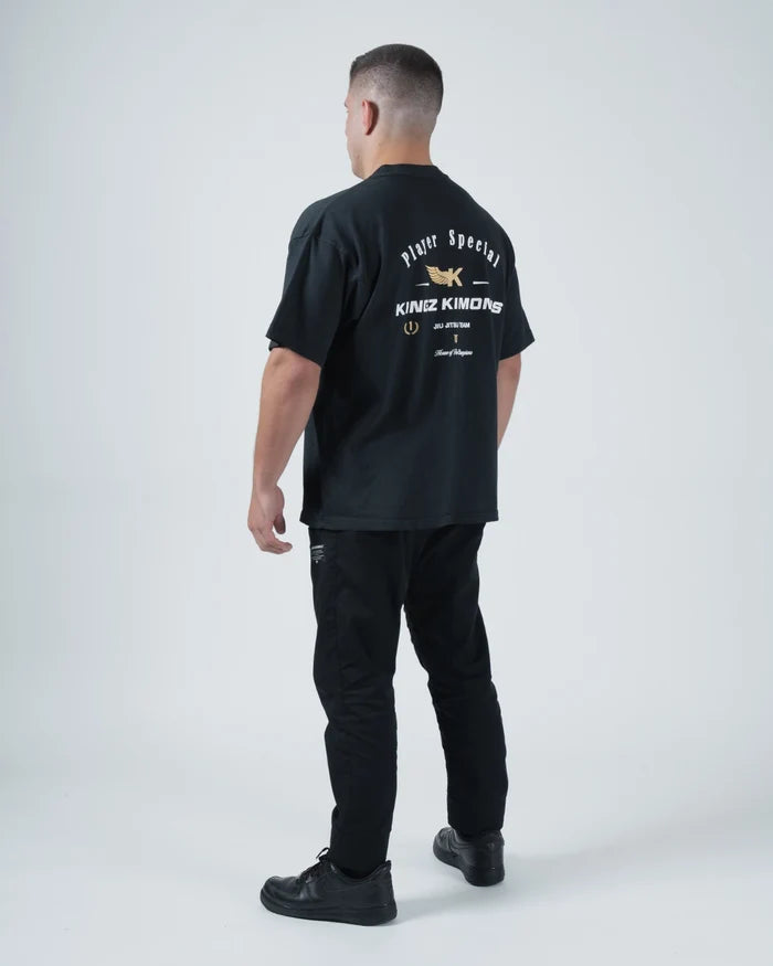 Kingz Player Special Tee - Back View - Player Special Gold Eagle Kingz Kimonos Tainan Dalpra Back Print - Black BJJ [color:Black]