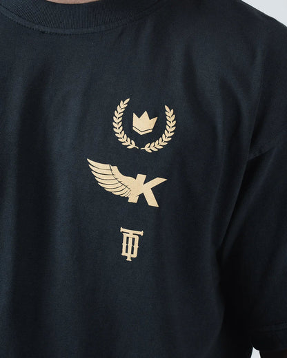 Kingz Player Special Tee - Chest Graphic Macro - Gold Crown Laurel Winged K Eagle TD Monogram - Black BJJ [color:Black]