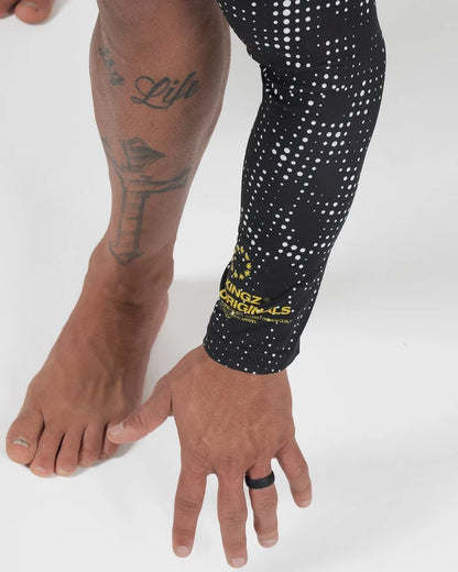 Kingz Ranked Performance V3 L/S Rashguard Black - Close Up Sleeve Detail Patterned Dot Design KINGZ Originals Gold Label Wrist Cuff Detail Black Rashguard [color:Black]