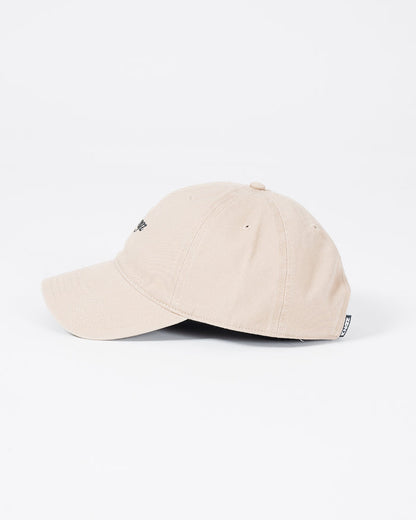 Kingz Script Dad Hat - Khaki - Side View Beige Cotton Curved Brim Black KINGZ Text Front Panel Adjustable Strap Back Casual Design BJJ Training Apparel [color:Beige]