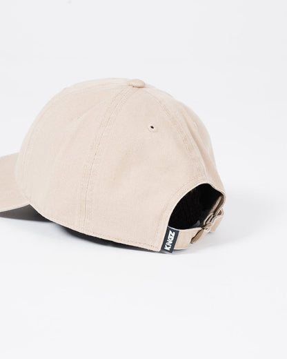 Kingz Script Dad Hat - Khaki - Back View Beige Hat Black KINGZ Tag Brass Buckle Adjustable Strap Casual Fit BJJ Training Apparel [color:Beige]