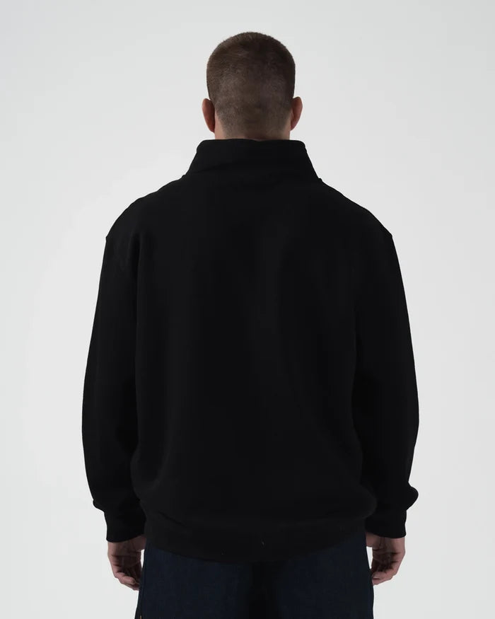 Kingz Script Quarter Zip Sweater Black - Back View Male Athlete Solid Black High Collar Relaxed Fit Long Sleeves Casual Style Hoodies Training Apparel [color:Black]