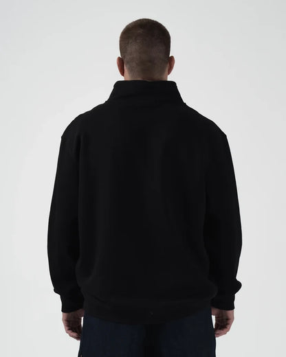 Kingz Script Quarter Zip Sweater Black - Back View Male Athlete Solid Black High Collar Relaxed Fit Long Sleeves Casual Style Hoodies Training Apparel [color:Black]