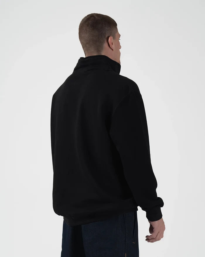 Kingz Script Quarter Zip Sweater Black - Back View Male Athlete High Collar Relaxed Fit Plain Black Design Casual Hoodie BJJ Training Apparel [color:Black]