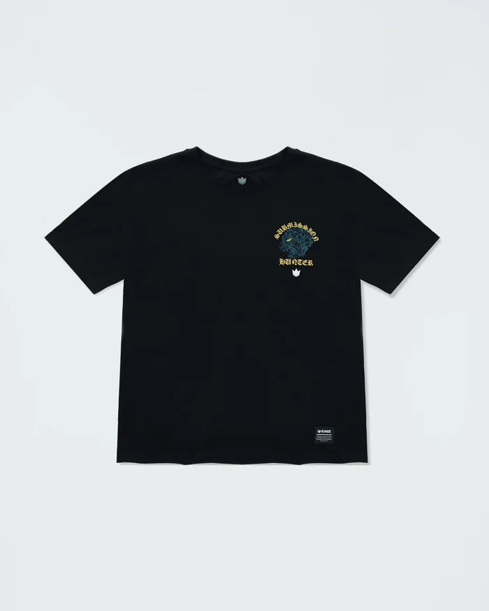 Kingz Submission Hunter Youth Tee - Front View - Panther Chest Graphic - Black Youth BJJ Training Tee [color:Black]