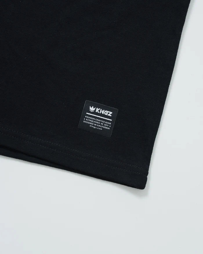 Kingz Submission Hunter Youth Tee - Tag View - Kingz Woven Hem Label Detail - Black Youth BJJ Casual Wear [color:Black]