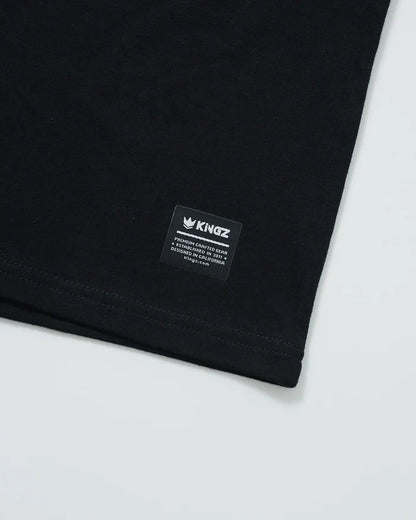 Kingz Submission Hunter Youth Tee - Tag View - Kingz Woven Hem Label Detail - Black Youth BJJ Casual Wear [color:Black]